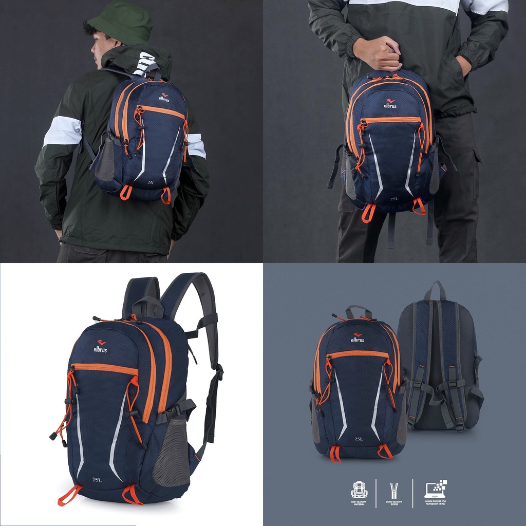 Tas Ransel Sekolah Kuliah Dengan Slot Laptop 14inch Kapasitas 25 Liter Backpack Elbrus Original Tas Punggung