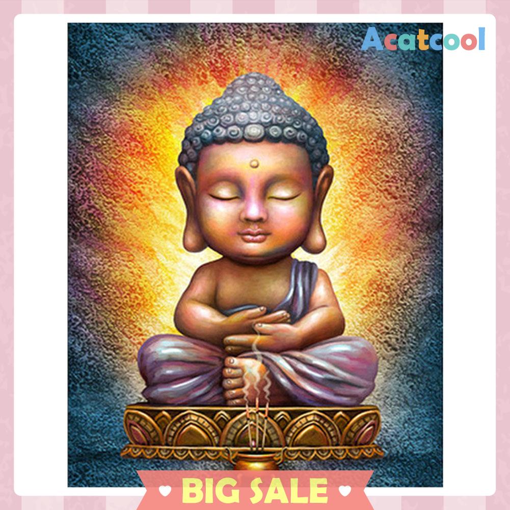 Lukisan Sulaman Berlian 5D Jahitan Bersilang Desain Buddha Model DIY, 36x30cm