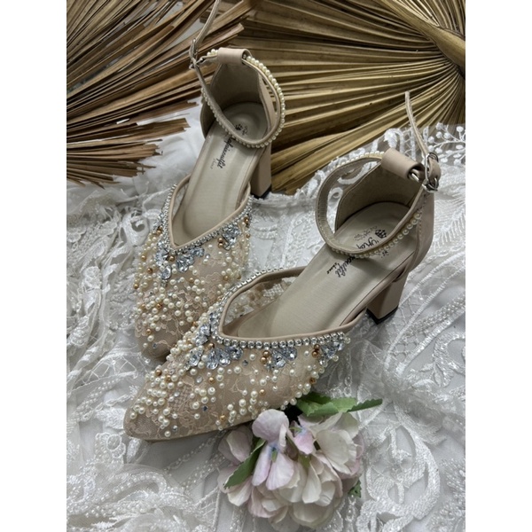 sepatu wanita wedding naima cream 7cm tahu