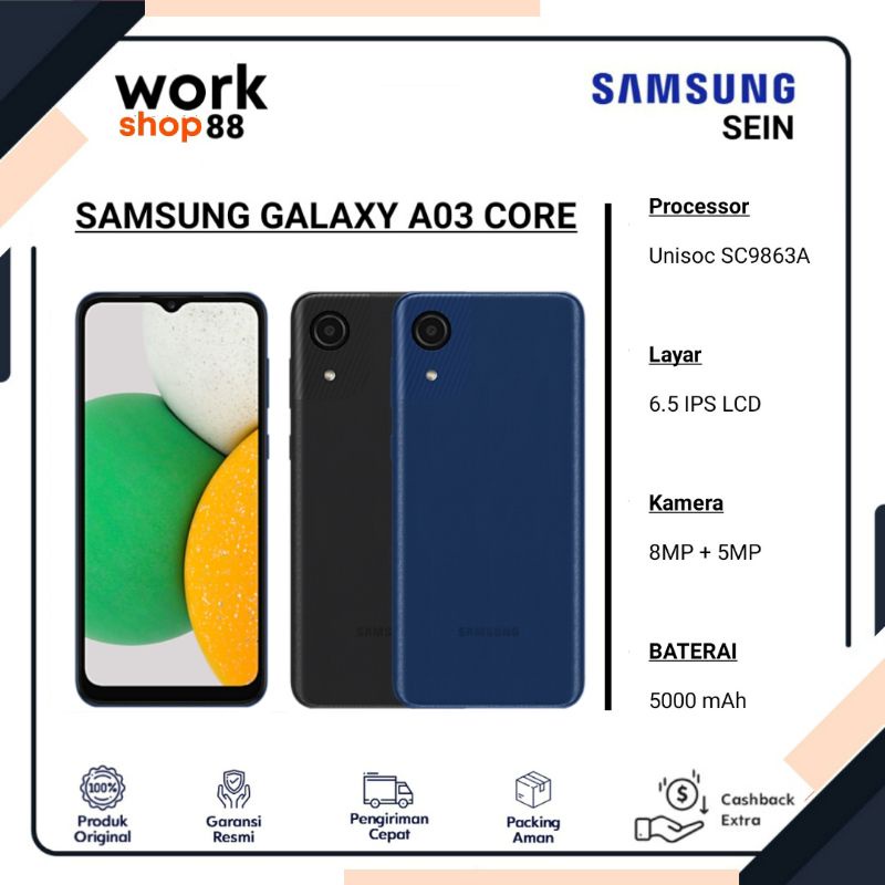 HP Baru Samsung A03 4/64 Ram 4GB Rom internal 64GB - New Original Garansi Resmi SEIN - 5MP 48MP Full Display Baterai 5000 mAh - Warna Blue Black Red - Hitam Biru Abu abu 3/32 2/32 4 3 32 32 64 GB Awesome Core - Promo Harga Murah Lebay Sejutaan 1 Jutaan-1