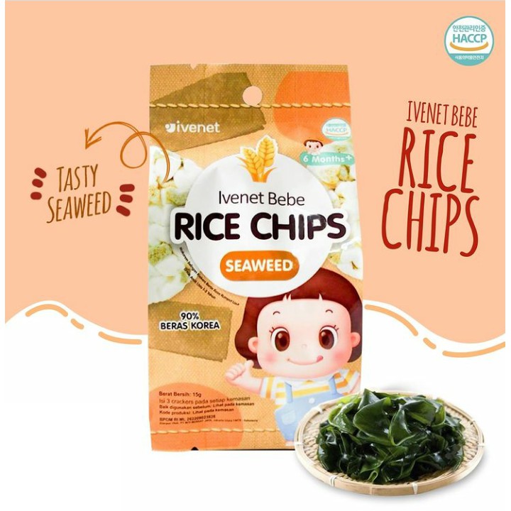 Ivenet Bebe Rice Chips Seaweed Snack Kreker Beras Rasa Rumput Laut 15g