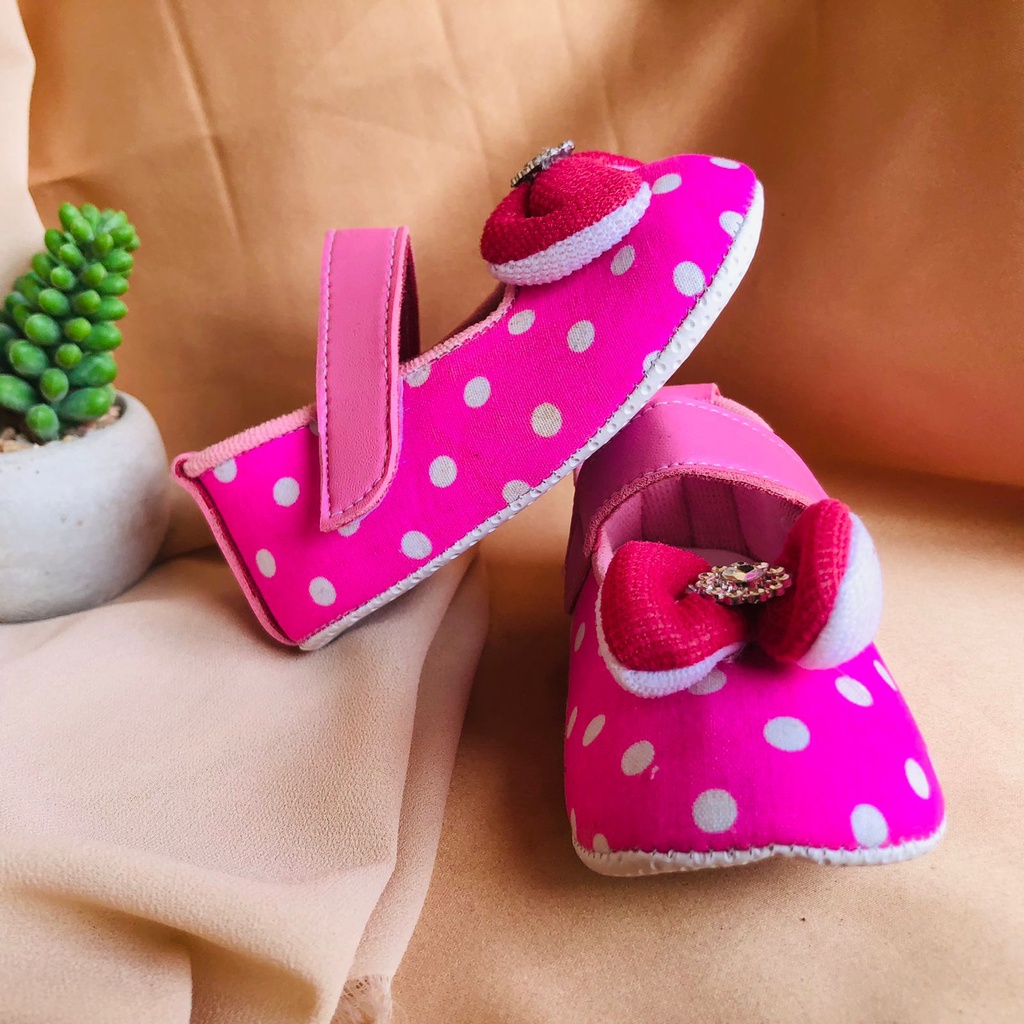 Sepatu PRE TALI SLIP Prewalker Bayi Perempuan Umur 0 Bulan - 18 Bulan Model Perekat Velkro Pita Baby Girl Lucu Murah PRE POLKA NDOL