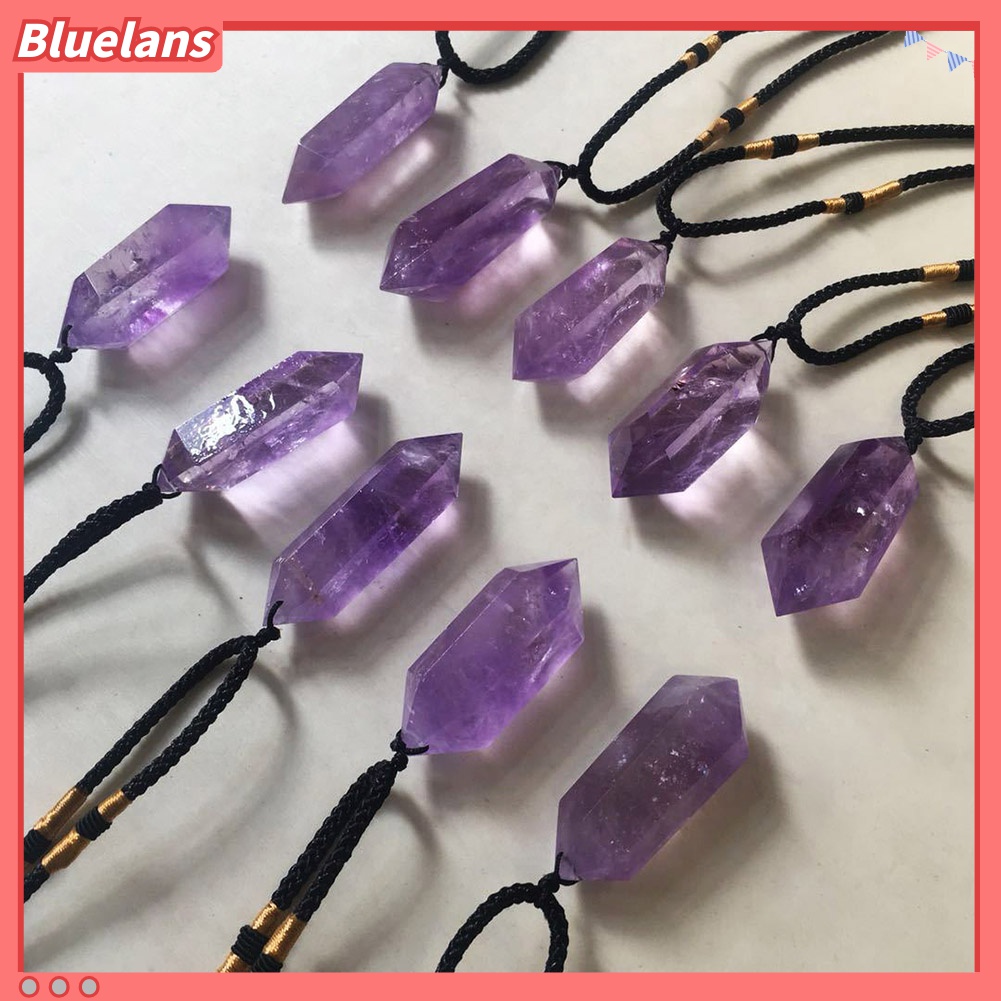 Bluelans Kalung Liontin Heksagonal Batu Amethyst Imitasi Untuk Penyembuhan