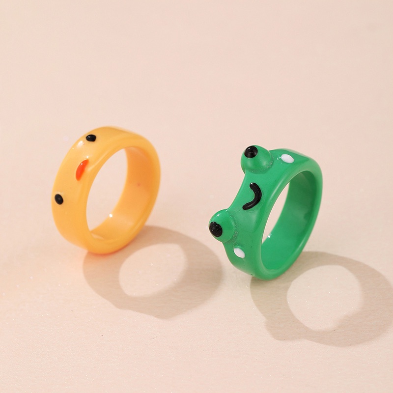 【COD】Cincin Bentuk Kartun Kodok Bahan Resin Warna-Warni Untuk Wanita