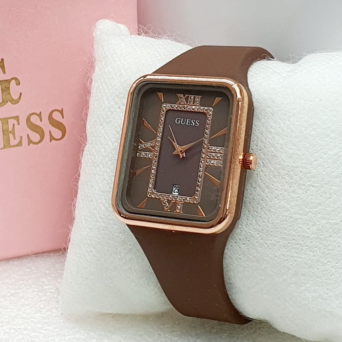 BEST SELLER JAM TANGAN WANITA GUESS J40 TALI RUBBER TANGGAL AKTIF BODY SEGI DM 3.5CM FREE BOX &amp; BATERAI || JAM TANGAN FASHION WANITA JAM TANGAN CEWEK MURAH