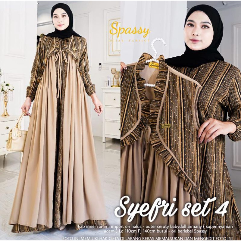 syefri dress gamis abaya set setelan gamis dan outer ori spassy