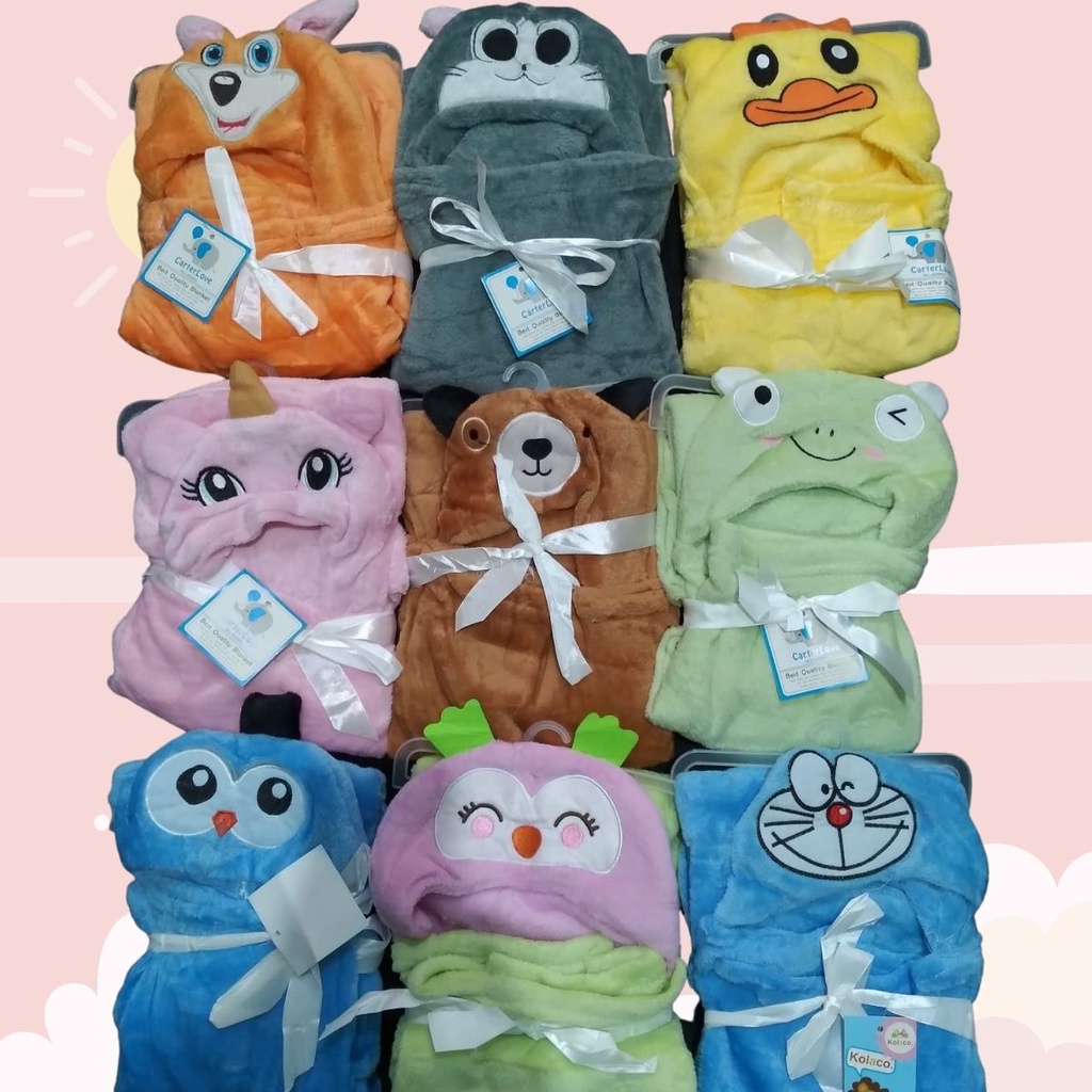 Selimut Bayi Fleece "Just To You" Tudung Topi Karakter Polos Baru Lahir Bulu Halus Lembut Bagus
