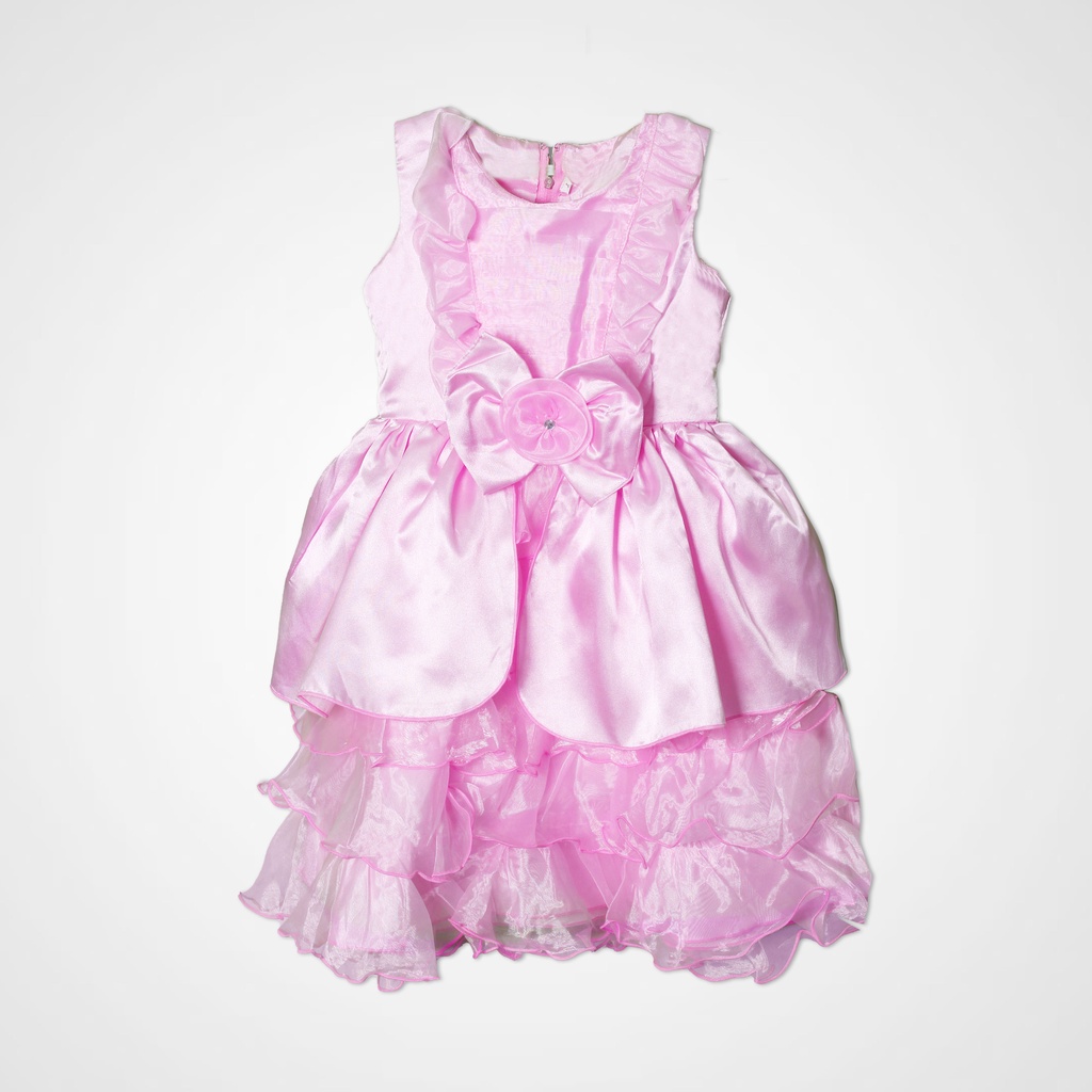 Haura Dress Anak Ruffle Satin Premium &amp; Bando Anak AK37