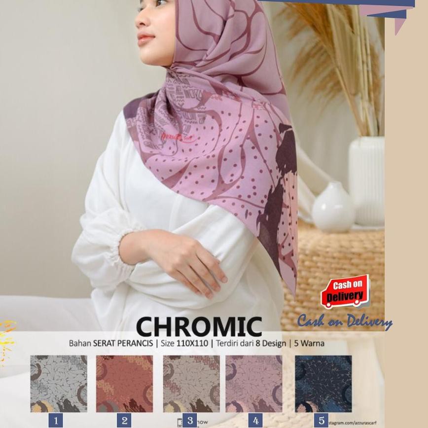 ✵ Jilbab Segiempat Chromic Serat Perancis Motif 7 By Azzura - Hijab  Scarf Square Murah Original ➻