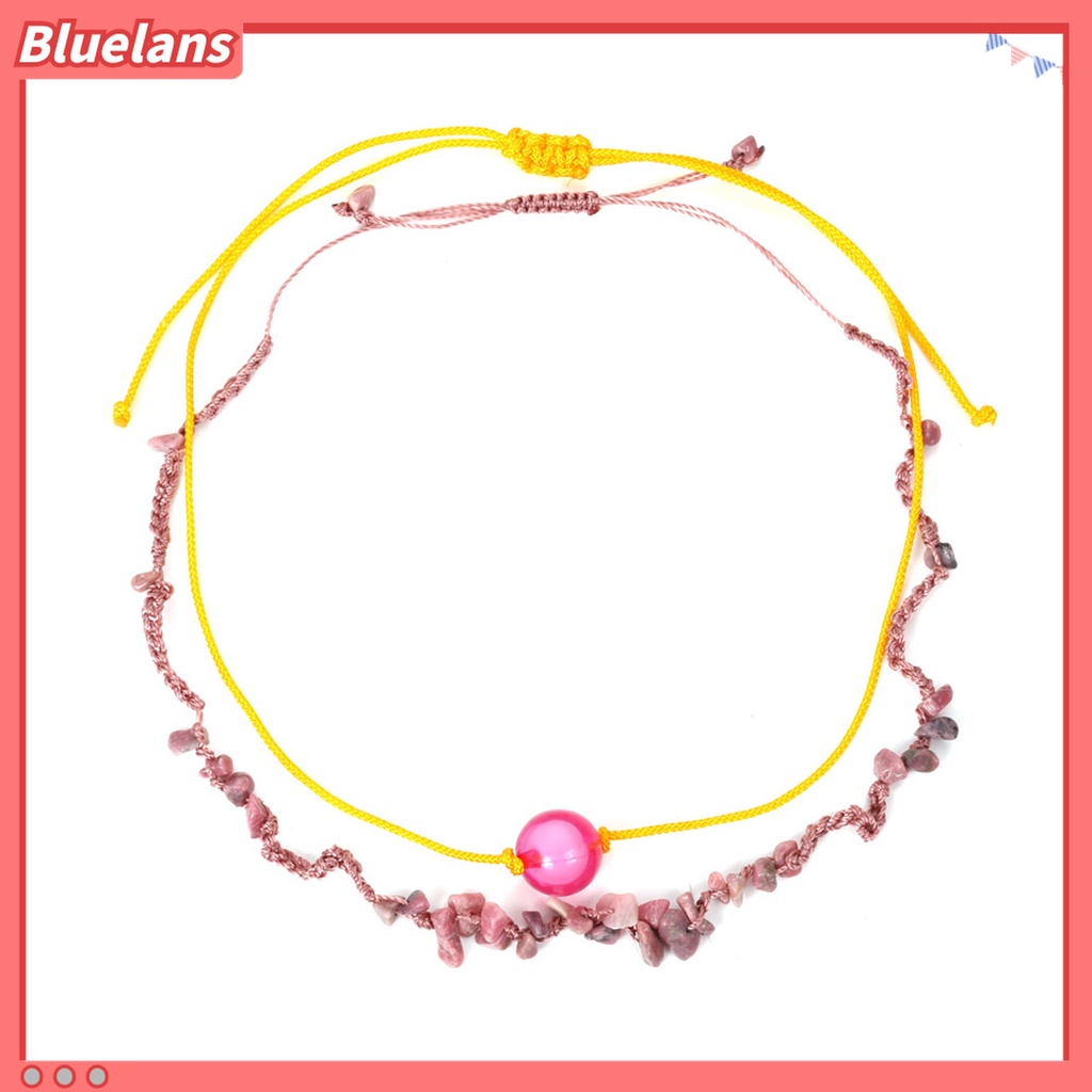 Kalung Liontin Batu Rajutan Tangan Lapisan Ganda Untuk Hadiah Perhiasan Wanita