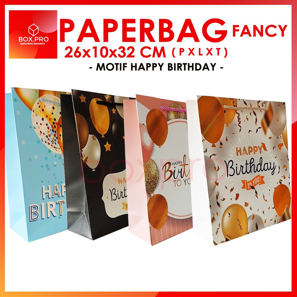

Paperbag Paper Bag Kantong kertas fancy Motif BIRTHDAY 26x10x32cm tebal import goodiebag gift