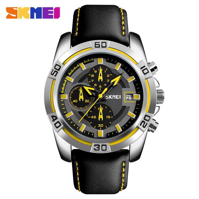 SKMEI 9156 Jam Tangan Pria Analog Chronograph Tali Kulit WATCHKITE WKOS