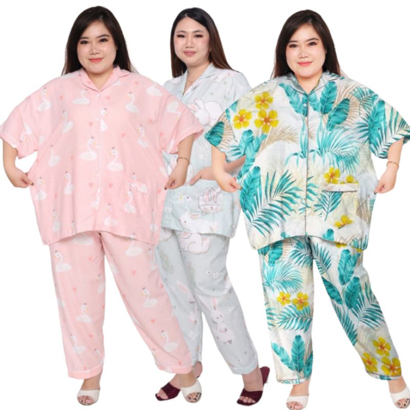 baju tidur piama jumbo celana panjang lengan pendek setelan / piyama super big size