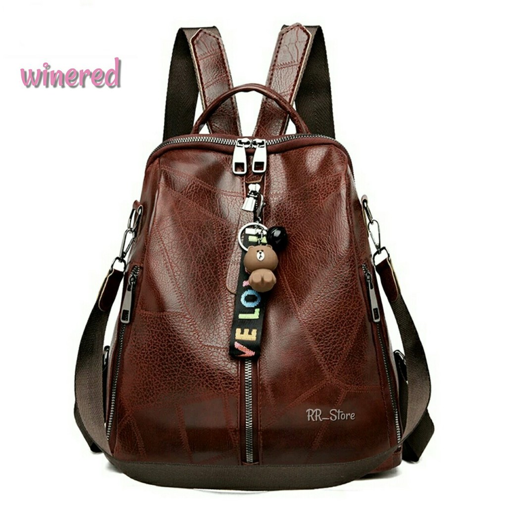 TAS MULTIFUNGSI RANSEL PROMO TAS SHOULDER PUNGGUNG BACKPACK FASHION IMPORT WANITA GROSIR BATAM MURAH-Wine Red