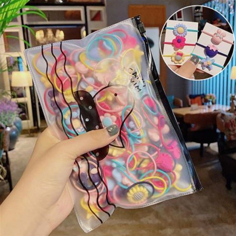 (20pcs) Ikat Rambut Elastis Anak Motif Lucu Imut Kunciran Rambut Anak FREE POUCH