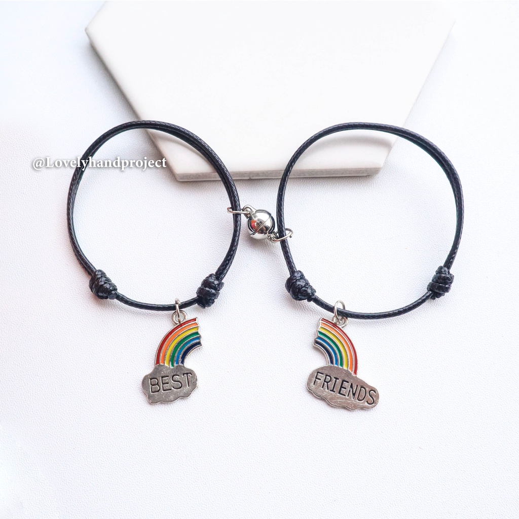 (2PCS ) Gelang Couple Magnet Best Friend Forever BFF Bestie Rainbow Bahan Tali Korea Anti Air Persahabatan Lucu Adjustable bisa disesuaikan