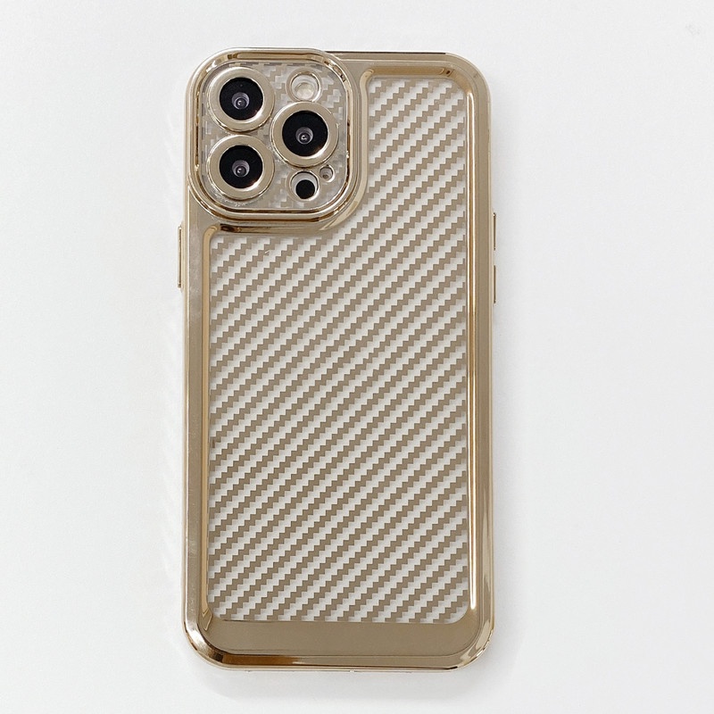 Soft Case Bahan Karbon Fiber Transparan Electroplated Untuk iPhone 14 13 11 12 Pro MAX X XS MAX XR 7 8 Plus