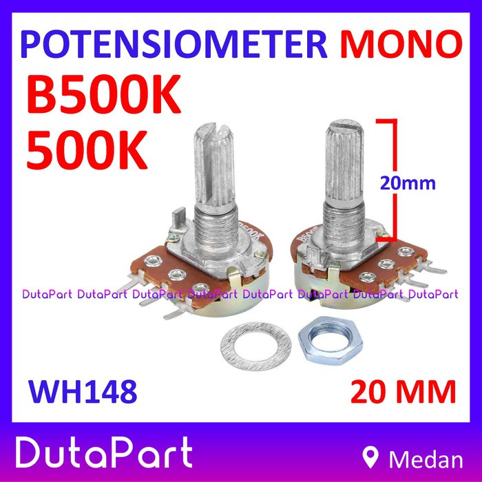 Potensiometer Mono 500K Ohm B500K Potensio Linear 20mm