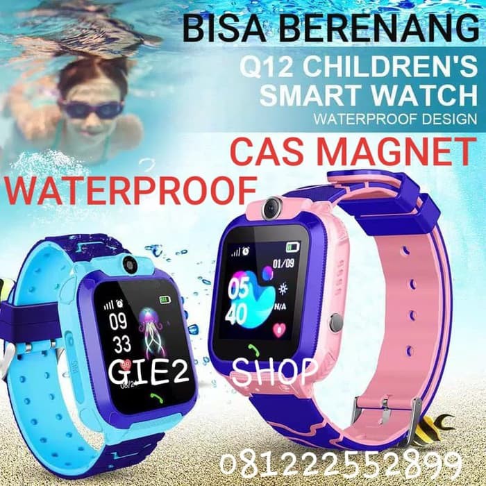 smartwatch anak jam tangan hp q12 imo imoo waterproof anti air kuning - Biru