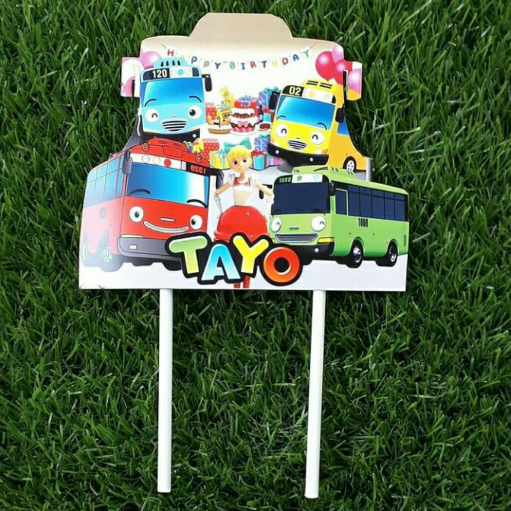 topper toper hiasan tusukan kue cake ulang tahun happy birthday karakter tayo the little bus