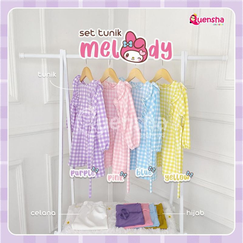 Ready Baju Anak Perempuan Setelan Tunik Celana Jilbab Melody Quensha