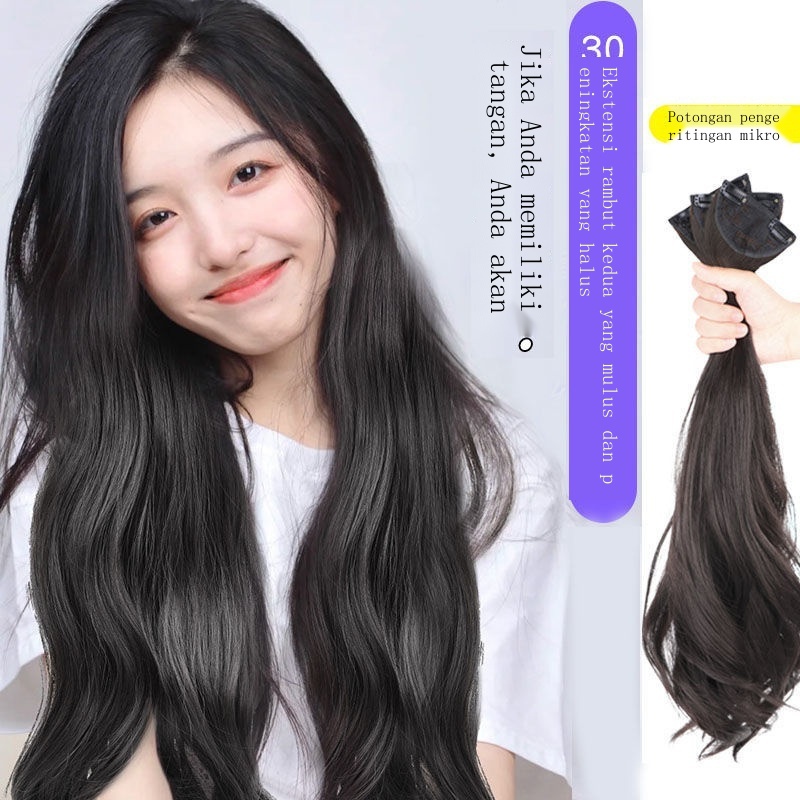 Hair Clip Rambut Asli☫Wig wanita rambut panjang wig piece one-piece mulus mikro-keriting rambut keri