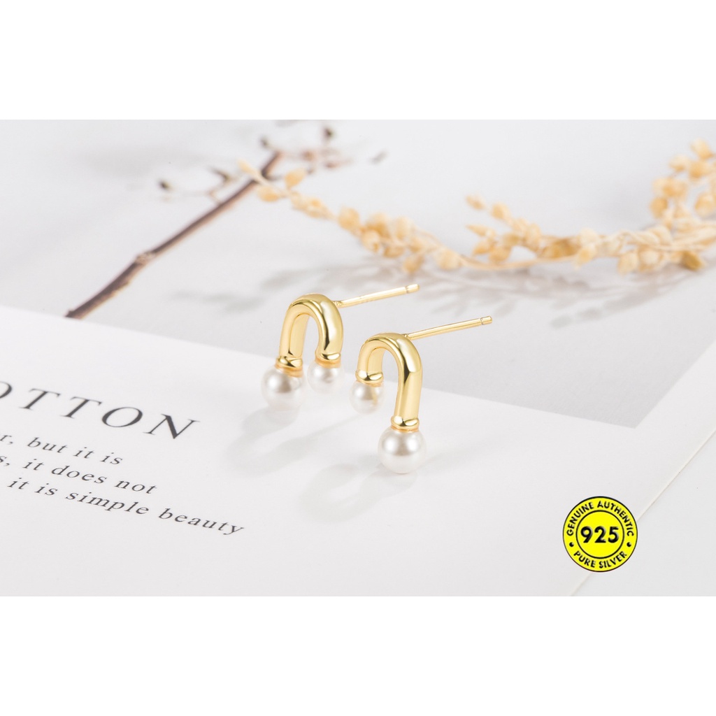 Anting Tusuk Bentuk U Hias Mutiara Gaya Retro Simpelelegan Untuk Wanita U1039