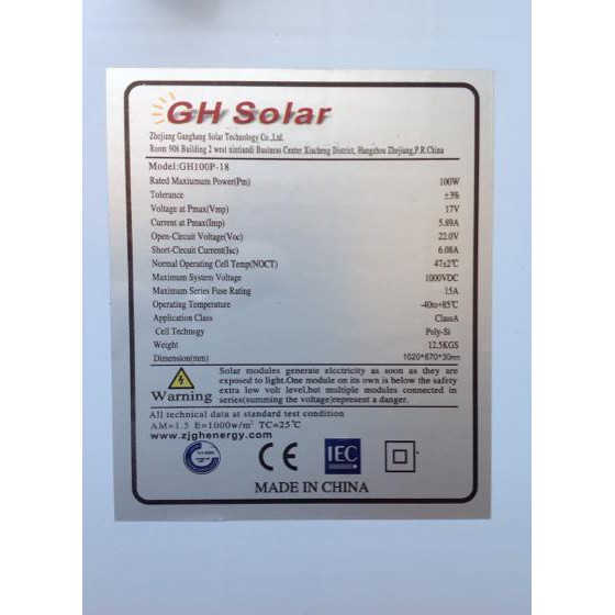 Promo Akhir Tahun Solar Cell / Solar Panel 100Wp Gh