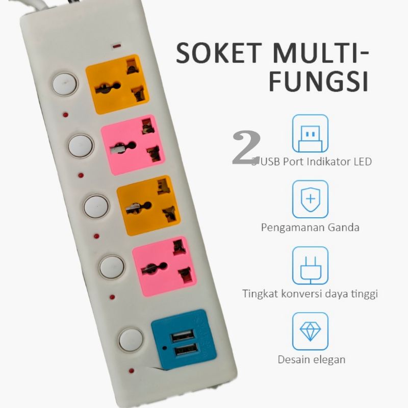 Power Strip usb. 4universal outlets +2USB/Stop kontak multi fungsi