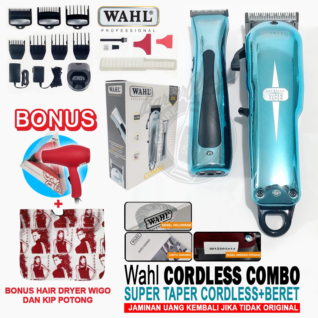 WAHL CORDLESS COMBO CLIPPER SUPER TAPER CORDLESS DAN TRIMMER BERET ORIGINAL