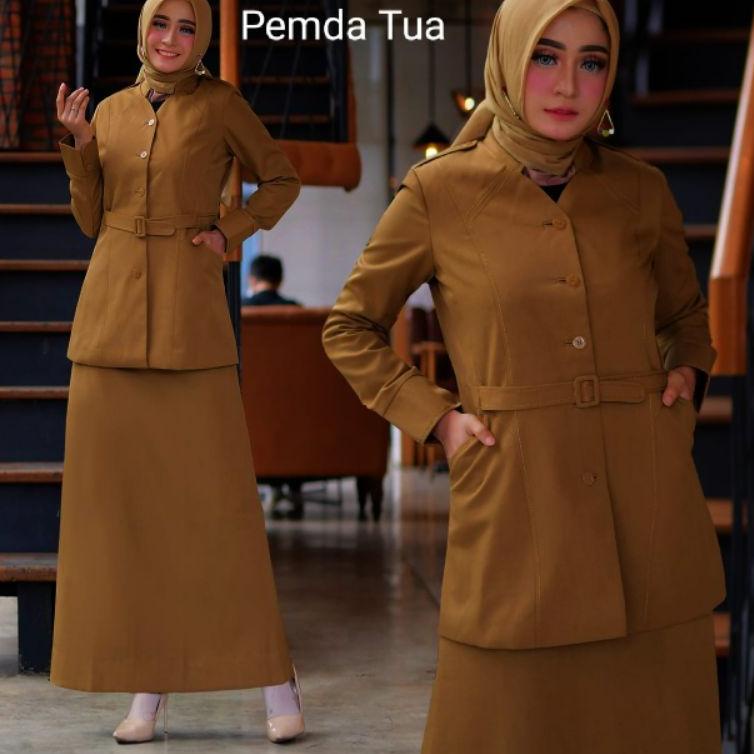 LANGSUNG ATC.. seragam Dinas Wanita Khaki Set Rok A Blazer Pemda Muda Stelan Rok A Seragam PNS Pemda