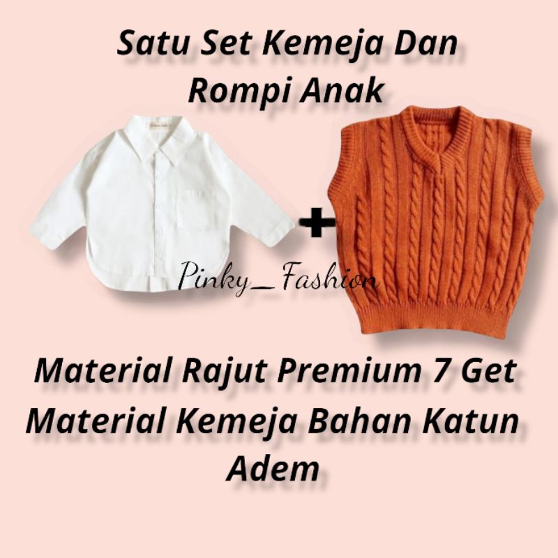 SATU SET KEMEJA + VEST RAJUT CABLE