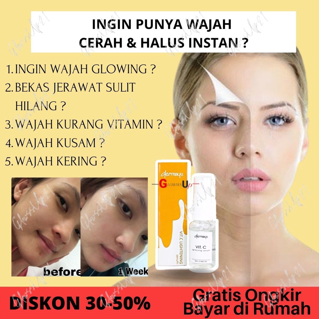 SERUM GLOWING WAJAH DALAM 3 HARI TERAMPUH DERMAYU VIT C LIGHTENING SERUM ORIGINAL BPOM ORIGINAL