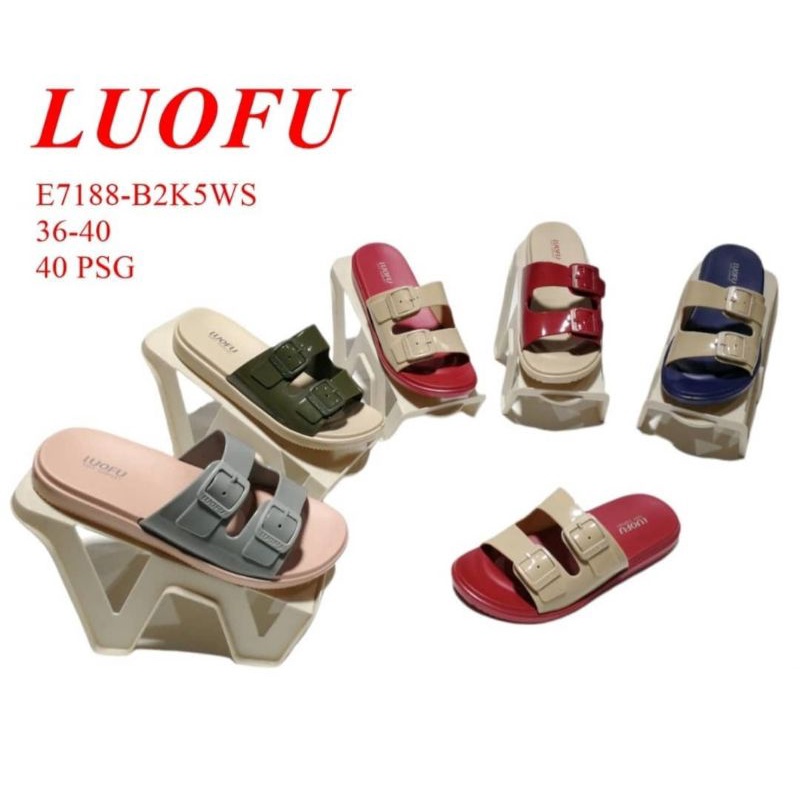 SANDAL WANITA IMPORT LUOFU BAN DUA GESPER NEW E7188 Sendal karet perempuan terbaru nyaman sendal jelly wanita kekinian