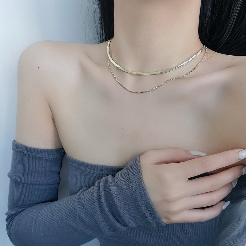 Kalung Rantai Klavikula Model Tulang Ular Lapis Ganda Serbaguna Untuk Wanita