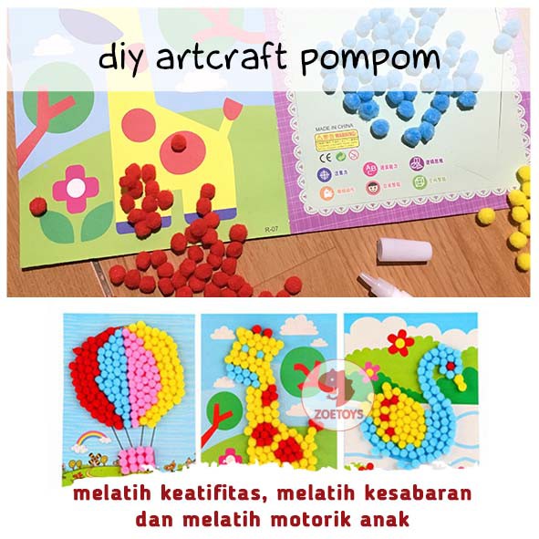 Zoetoys Diy Artcraft Pompom | Menempel Art n Craft Mainan Edukasi Anak