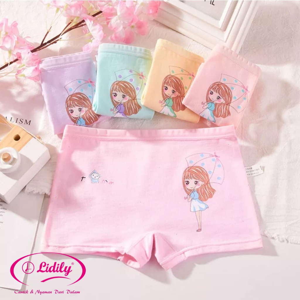 Lydyly - Boxer Anak Perempuan Motif Katun | Celana Dalam Kolor | Cd Segiempat | Celana pendek Panty 