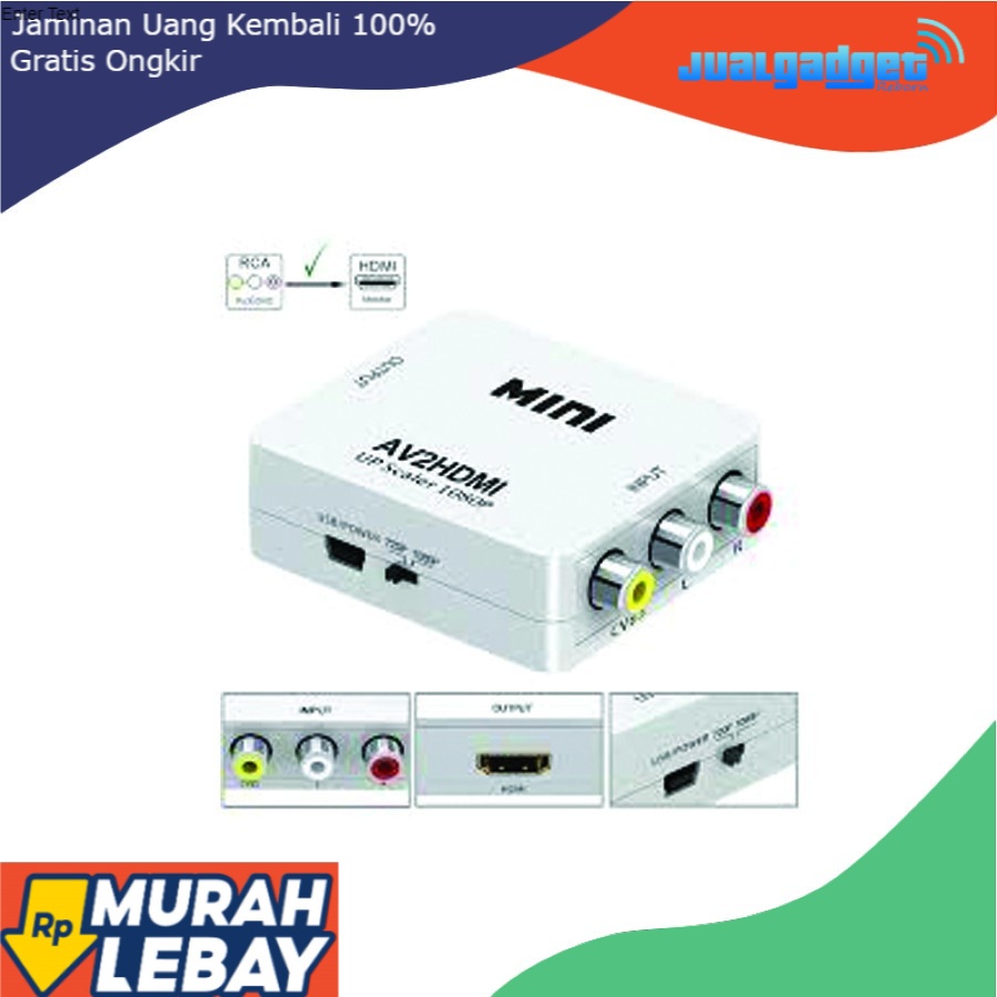 AV2HDMI | CONVERTER AV FEMALE TO HDMI STANDART FEMALE `MINI` + KABEL USB 5 PIN MALE / AV2HDMI