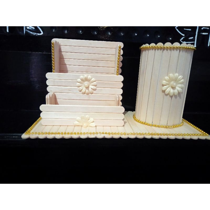 Tempat Pensil Unik/Kerajinan Tangan/Kerajinan Kayu Stik Es Krim Unik Viral/ Kwalitas Kayu Halus dan 