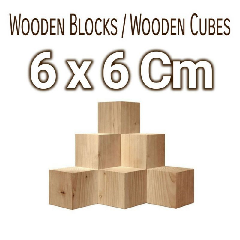 Wooden Blocks 6x6cm Wooden Cubes balok kayu kubus bahan craft dekorasi