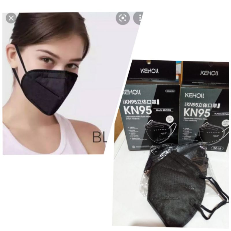 MASKER KN95 HITAM ISI 20PCS KN 95 KEHOLL (DISPOSABLE KN95 FACE MASK) [NON MEDICAL]