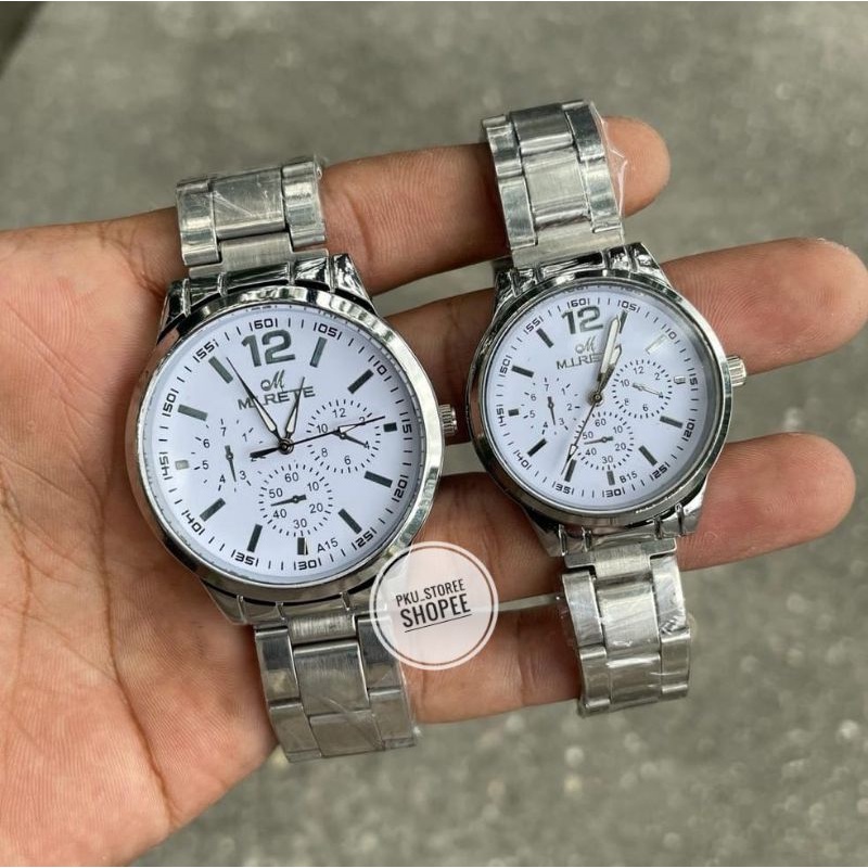 (Couple) Bess Seller Jam Tangan Couple Mirete Murah Strap Stainliss Tahan Air//JAM Tangan Pria/Wanita Model Analog Kekinian//Jam Tangan Pria/Wanita Terlaris Free Btre Cadangan Cod