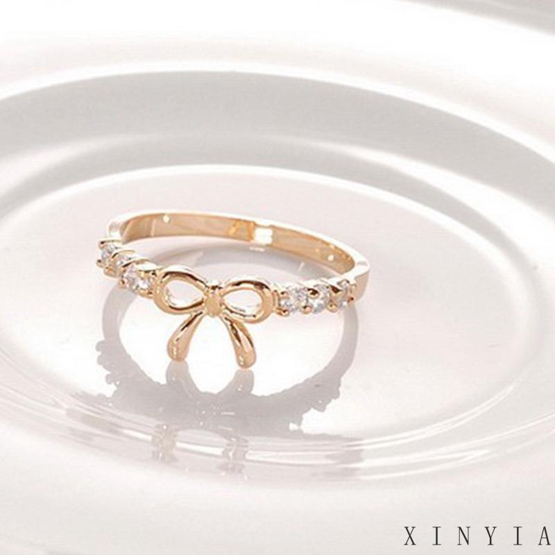 Xia.id Cincin Desain Pita Hias Berlian Gaya Simple Untuk Wanita