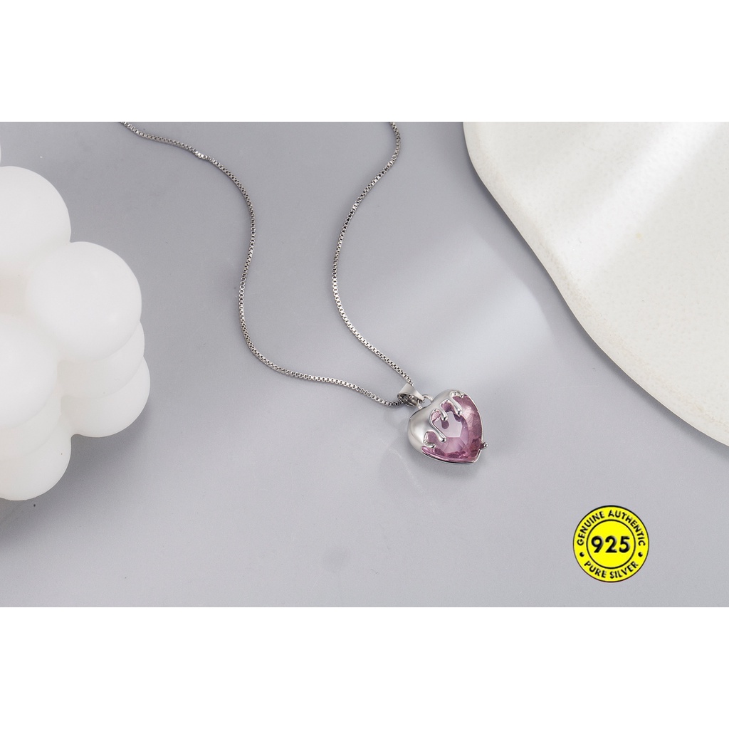 Kalung Rantai Sterling Silver 925 Dengan Liontin Hati / Strawberry Untuk Wanita