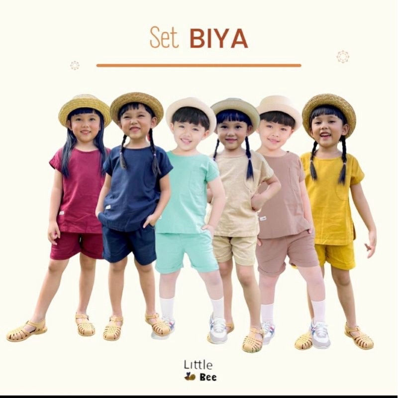 Set BIYA Stelan Pendek Celana Pendek Anak Laki-Perempuan Unisex 1-5th bahan Linen