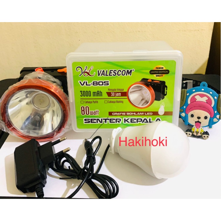 SENTER KEPALA VALESCOM 80 WATT PLUS LAMPU LED CAHAYA PUTIH VL-80S