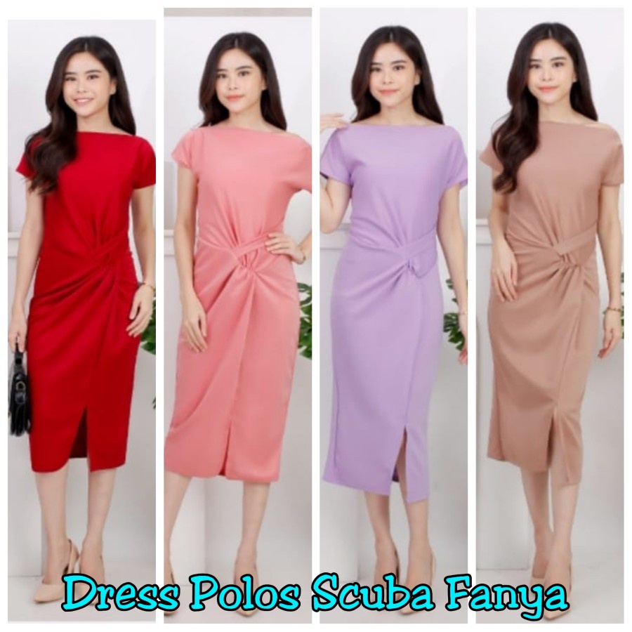 Baju Pesta Wanita Dress Polos Scuba Fanya Dan Mitha