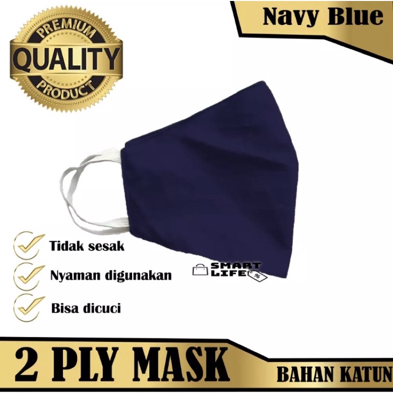 masker kain 2ply warna biru navy / masker kain katun / masker polos / masker earloop / masker kain