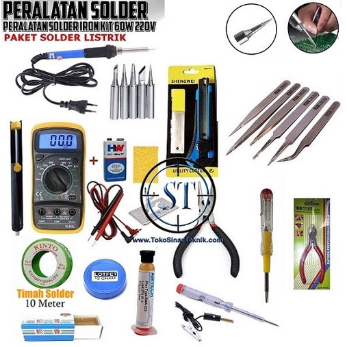 Paket Solder Listrik Adjustable Lengkap 1 Set 60 Watt 220V Peralatan Solder Iron Kit Siap Pakai