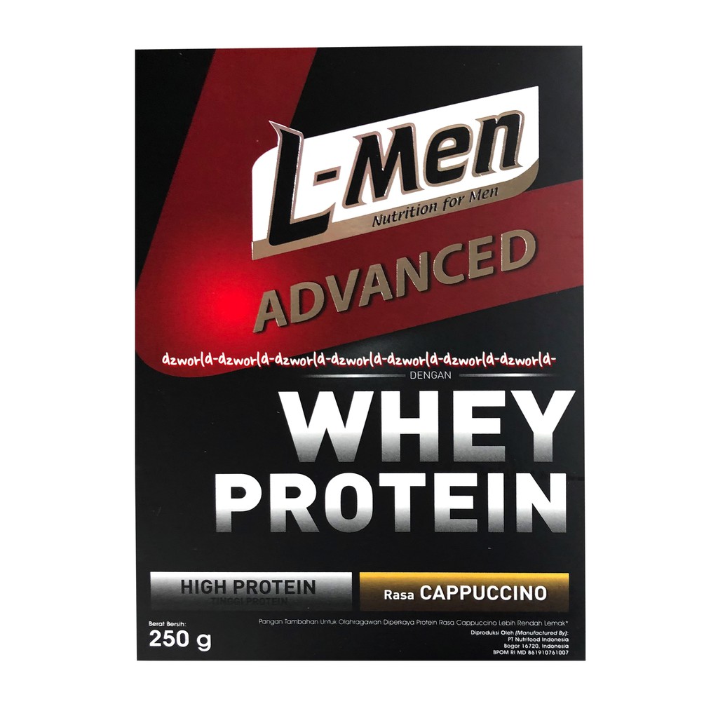 L-Men Advanced 250gr Whey Protein High Protein Rasa Cappucino Lmen Susu Nutrisi Untuk Pria Cowok Agar Lebih Berotot Fitnes L men Bubuk Rasa Coklat Late Kapuccino Kemasan Merah